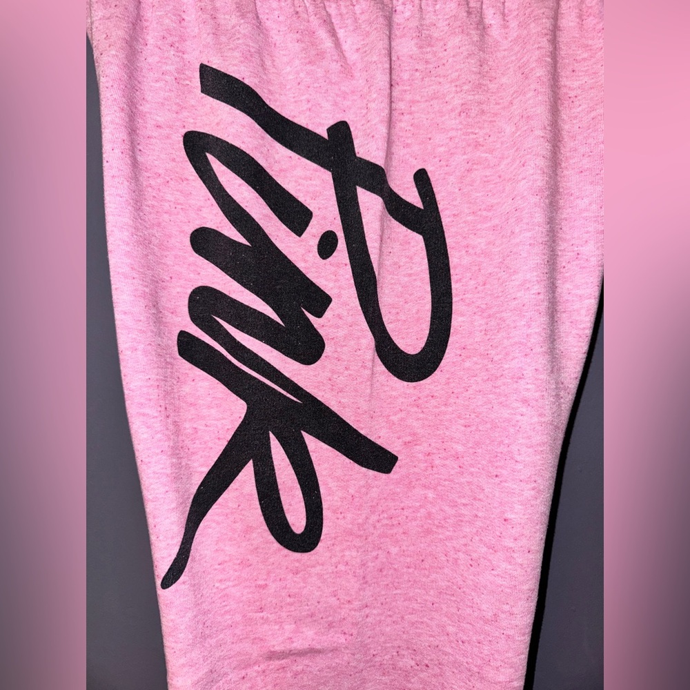 VS PINK VINTAGE 2013 Y2K SKINNY JOGGER SWEATPANTS SPECKLED PINK SCRIPT LOGO HTF - Picture 3 of 8